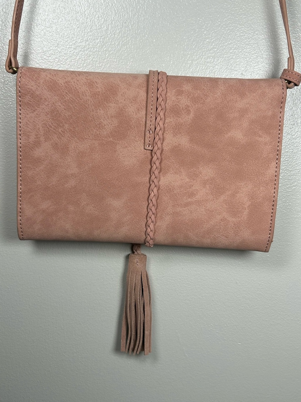 Anthropologie  Envelope Suede Crossbody Boho Tassel Bag Pink - Picture 3 of 9